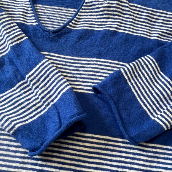 MADEWELL DECKHOUSE SWEATER IN STRIPE BLUE WHITE WOOL BLEND WARM V NECK SZ M - Picture 8 of 10